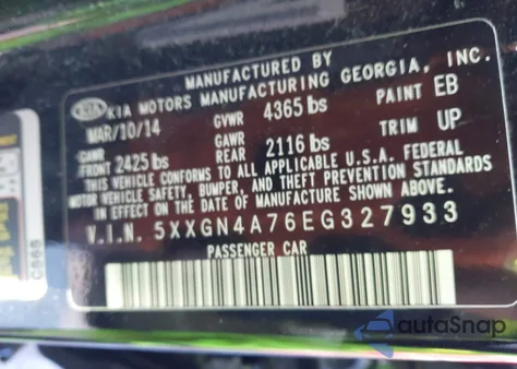 2014 Kia Optima Ex z USA, uszkodzony, nr VIN 5XXGN4A76EG327933